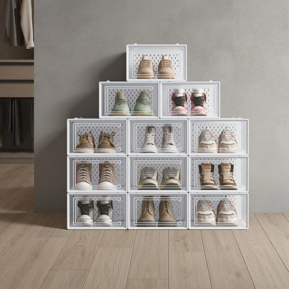 Songmics Batų dėžės su durelėmis, skaidrios baltos, 33,5 × 23,2 × 14,3 cm, 12 vnt.