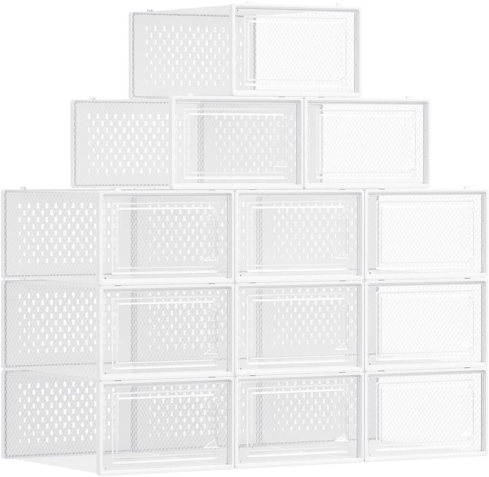 Songmics Batų dėžės su durelėmis, skaidrios baltos, 33,5 × 23,2 × 14,3 cm, 12 vnt.