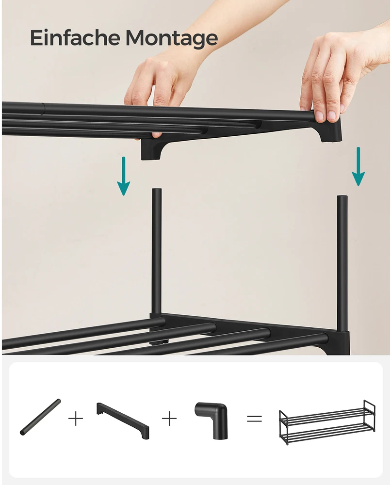 Songmics Batų lentyna su 2 lygiais iš metalo 30 x 116 x 34 cm sukraunama