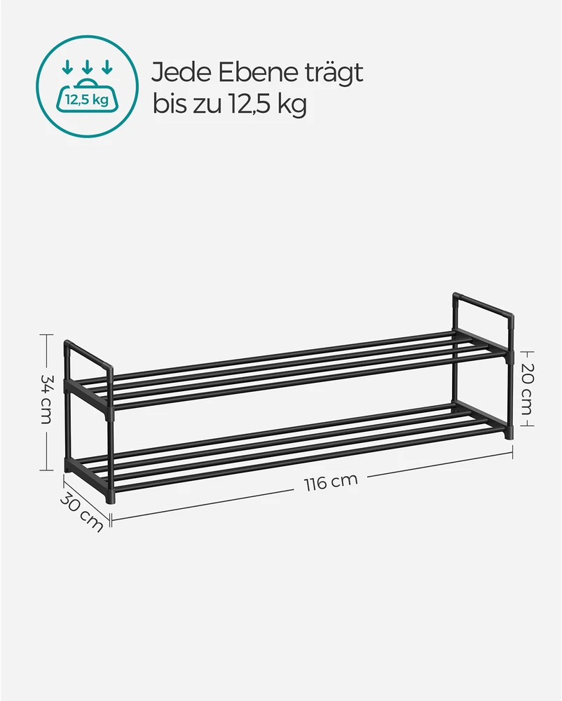 Songmics Batų lentyna su 2 lygiais iš metalo 30 x 116 x 34 cm sukraunama