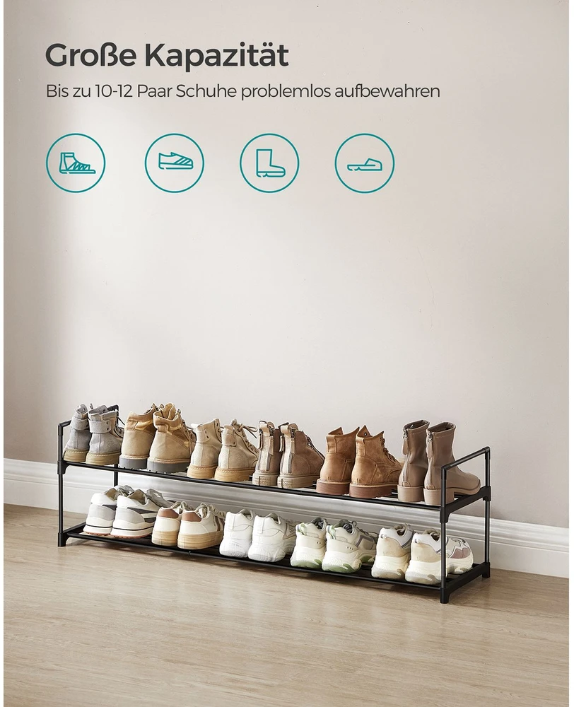 Songmics Batų lentyna su 2 lygiais iš metalo 30 x 116 x 34 cm sukraunama