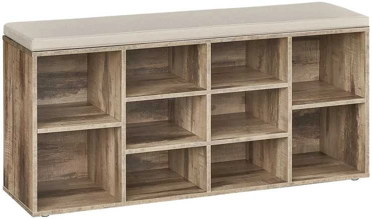 Songmics Vasagle Batų lentyna su sėdyne 30 x 104 x 48 cm kupranugario rudos spalvos