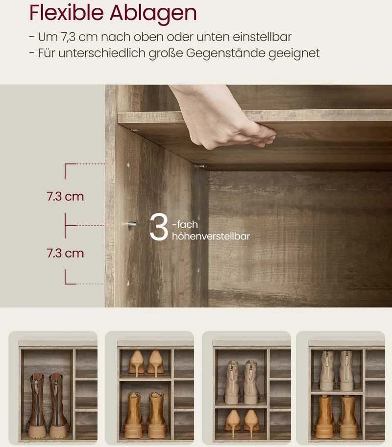 Songmics Vasagle Batų lentyna su sėdyne 30 x 104 x 48 cm kupranugario rudos spalvos