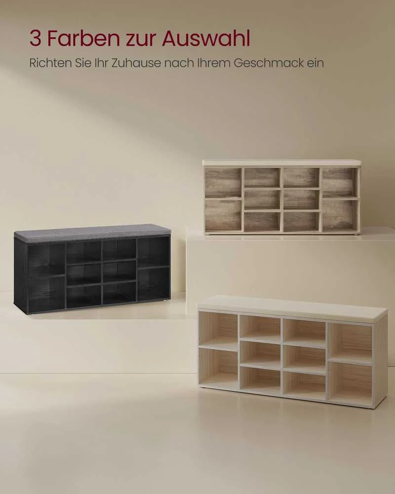 Songmics Vasagle Batų lentyna su sėdyne 30 x 104 x 48 cm kupranugario rudos spalvos