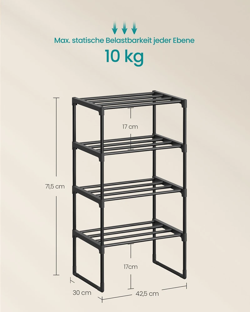 Songmics Batų lentyna, 4 lentynos, juoda, 42,5 × 30 × 71,5 cm