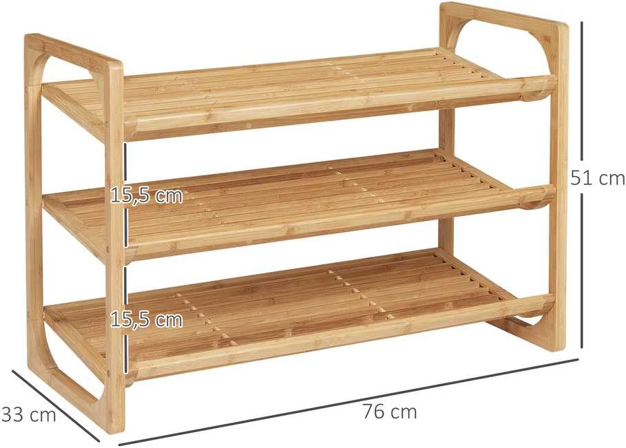 HOMCOM batų lentyna batų stovas su 3 pakopomis ir rankena iki 9 porų batų batų organizatorius bambukas 76 x 33 x 51 cm natūrali