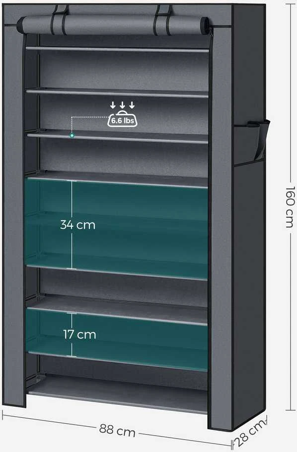 Songmics Batų stovas su dangčiu 88 cm Pilka