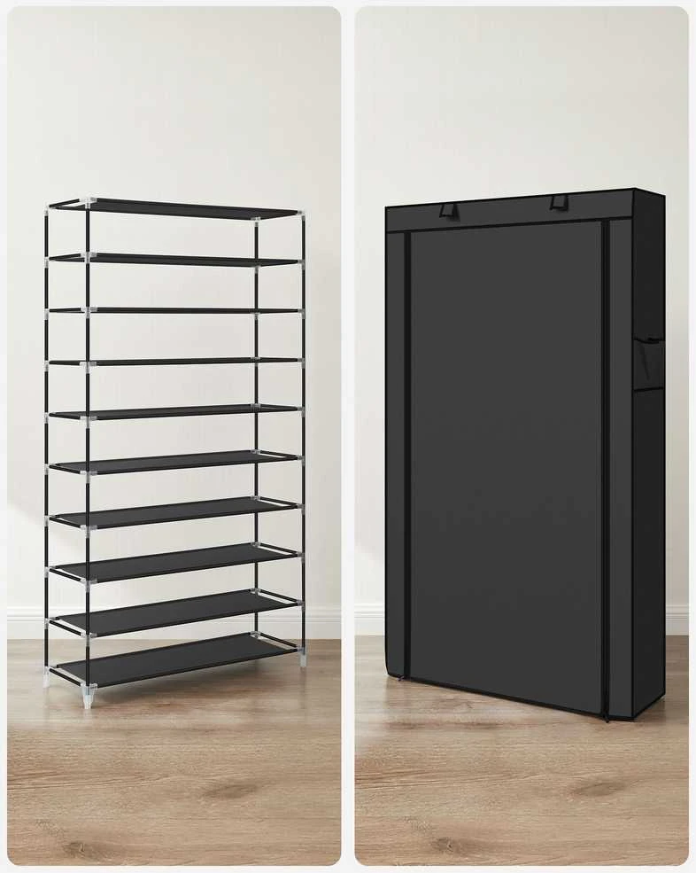 Songmics Batų stovas su dangčiu 88 cm, juodas