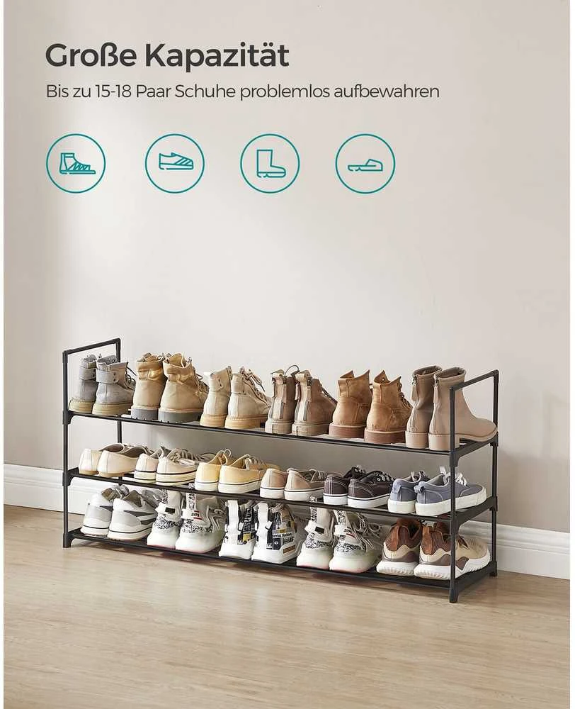 Songmics 3 lygių metalinė batų lentyna 30 x 116 x 55 cm, sukraunama viena ant kitos