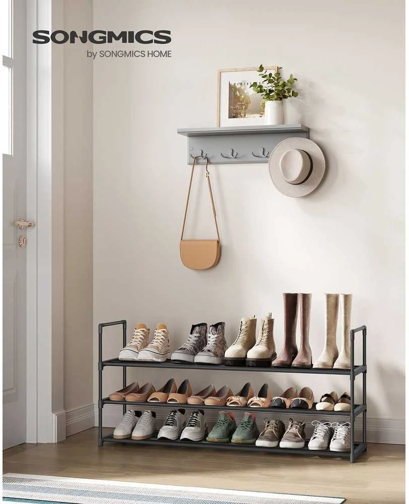Songmics 3 lygių metalinė batų lentyna 30 x 116 x 55 cm, sukraunama viena ant kitos