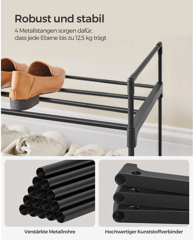 Songmics 3 lygių metalinė batų lentyna 30 x 116 x 55 cm, sukraunama viena ant kitos