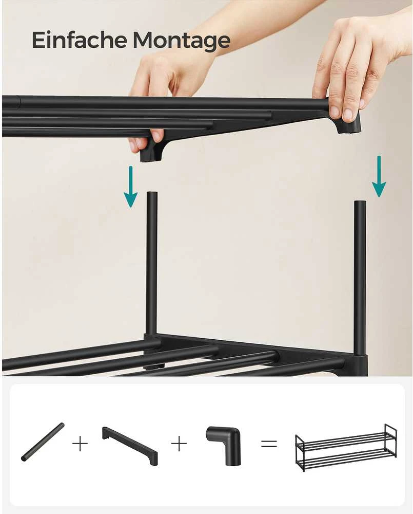 Songmics 3 lygių metalinė batų lentyna 30 x 116 x 55 cm, sukraunama viena ant kitos