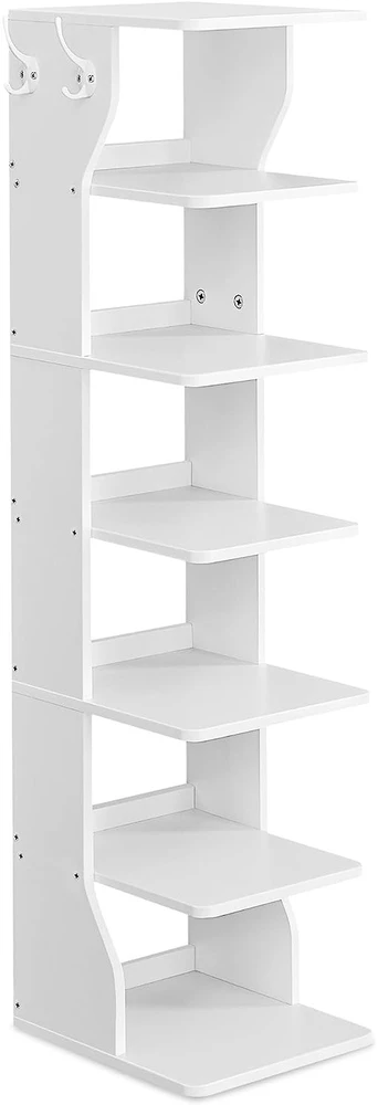 Valora Batų lentyna su 6 lentynomis ir 2 kabliukais, balta, 26,4 × 30 × 110,4 cm