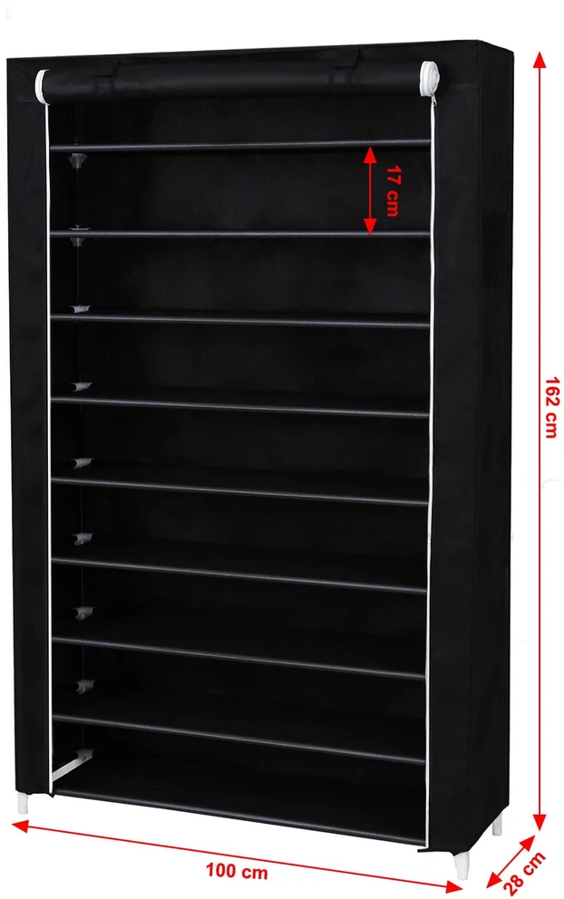 Leobert Batų lentyna su tekstiliniu uždangalu, juoda, 100 x 28 x 162 cm