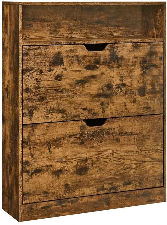 Songmics Batų spintelė, 2 durelės, atviras skyrius vintage ruda 24x80x102 cm