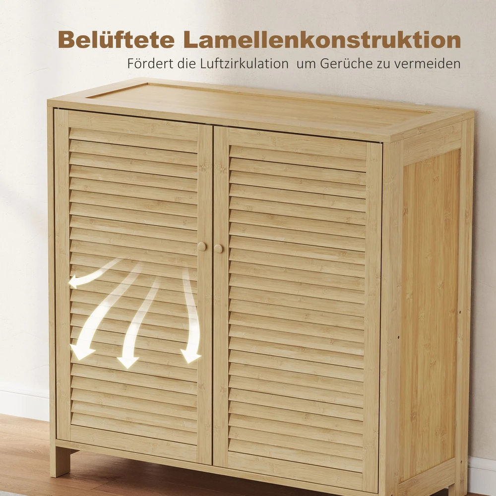 Batų spintelė su reguliuojamomis lentynomis ir žaliuzinėmis durimis, natūrali, 80 x 35 x 80 cm