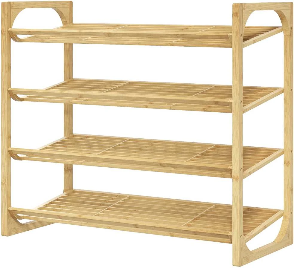 HOMCOM batų lentyna, 4 aukštų batų stovas iš bambuko, talpina iki 12 porų batų, batų lentyna su rankena prieškambariui, miegamajam, 76 x 33 x 67 cm, natūrali