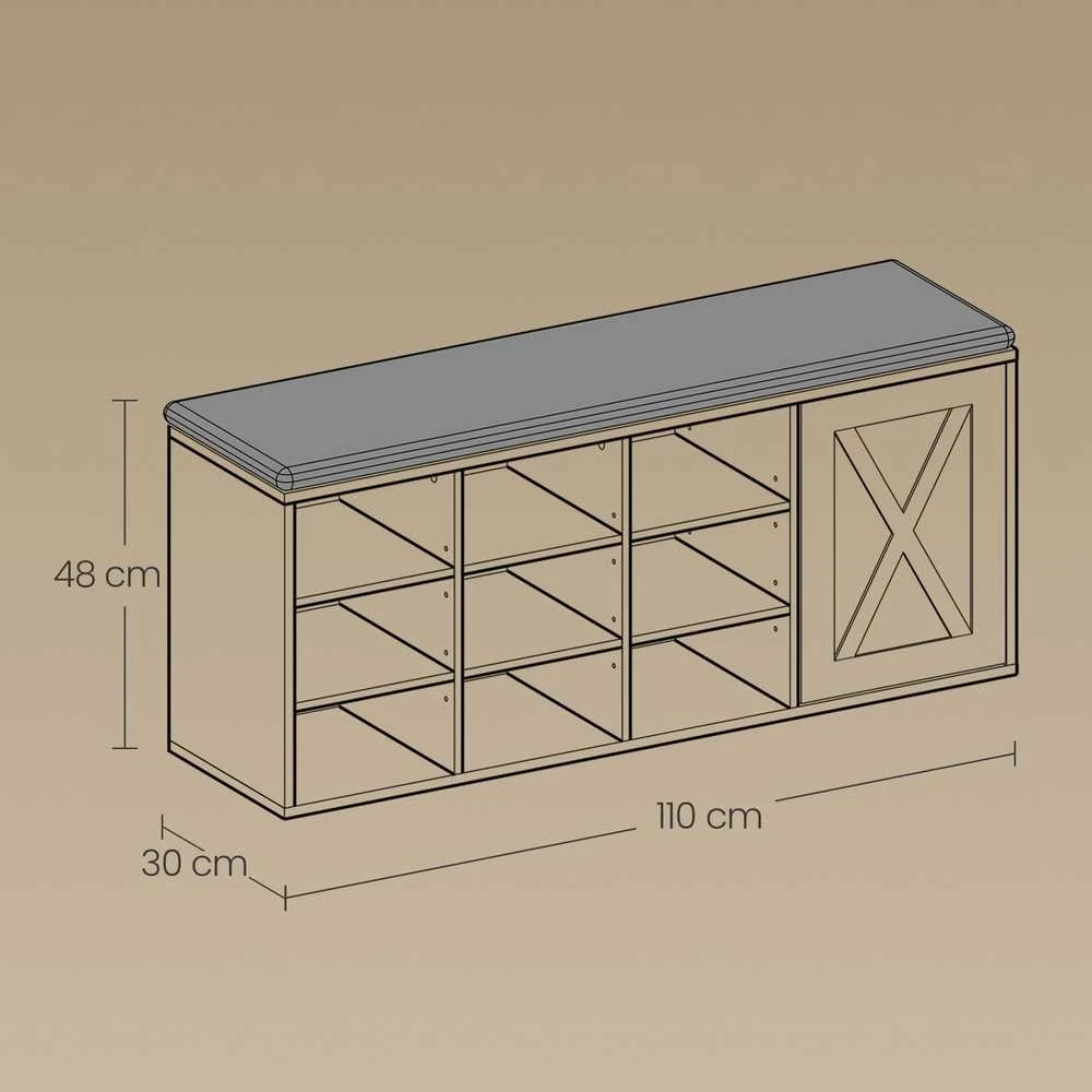 Songmics Batų suolelis VASAGLE 110x30x48 cm su 9 skyreliais