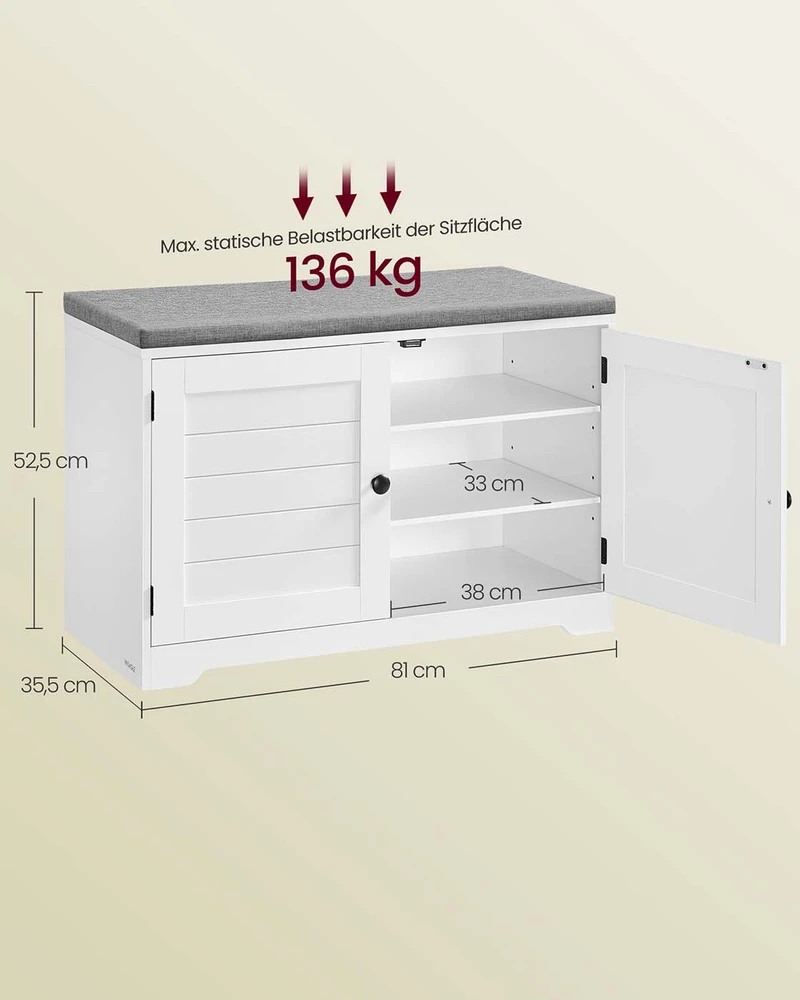 Songmics Batų suoliukas 35,5 x 81 x 52,5 cm