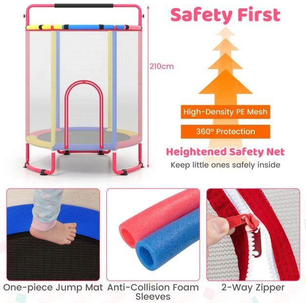 Batutas 6 viename su gimnastikos skersiniu, įvairiaspalvis, 154 x 154 x 210 cm