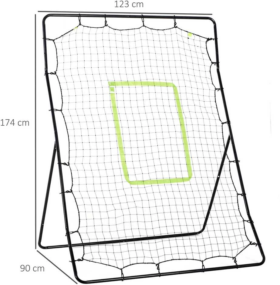 "HOMCOM" beisbolo atmušimo įrenginys "PitchBack", nešiojamasis atmušimo sienelės tinklas su smūgio zona beisbolui, futbolui, metalinis, juodas, 123 x 174 cm