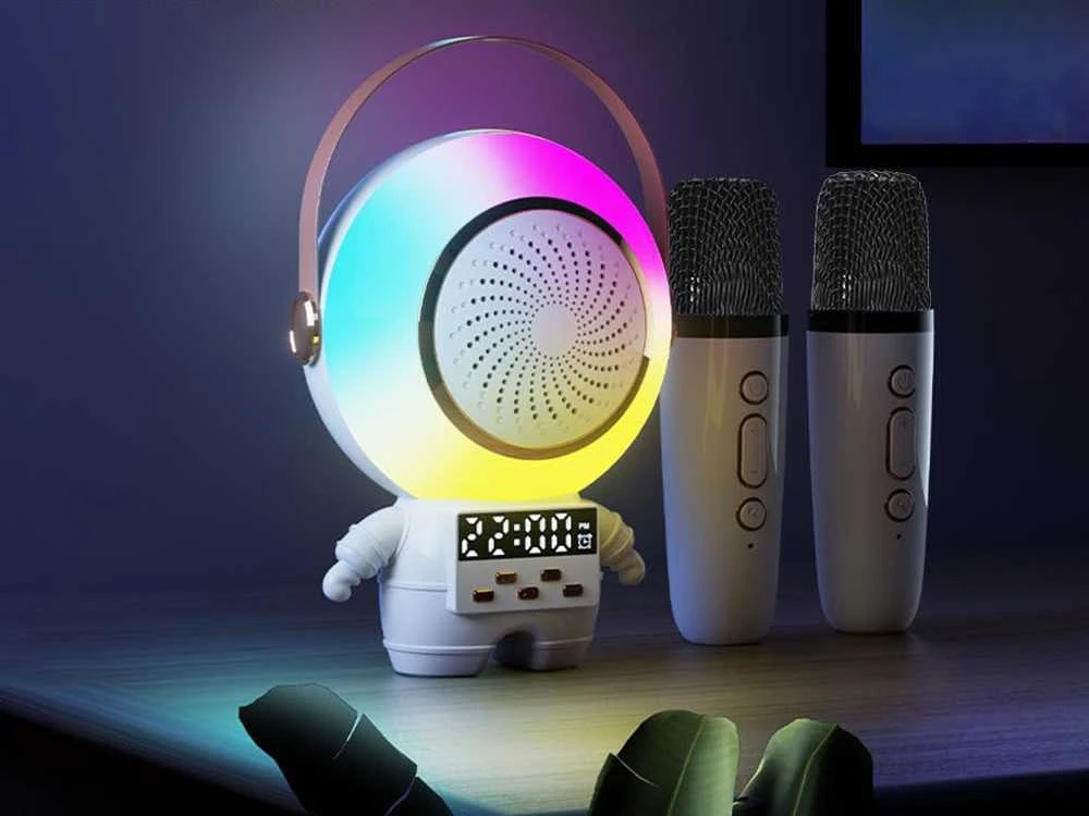 Belaidis karaoke garsiakalbis su Bluetooth ir 2 mikrofonais