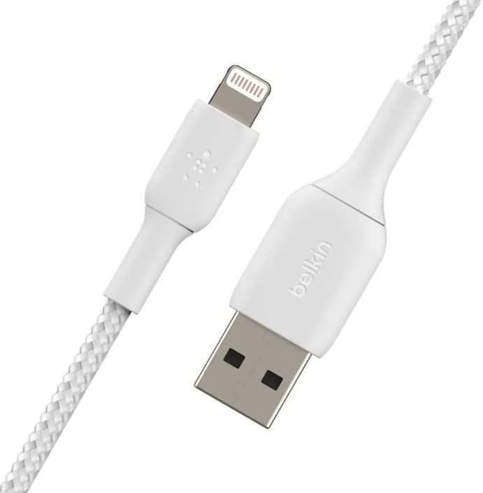 USB kabelis Belkin Boost Charge Braided USB-A to Lightning 1.0m baltas