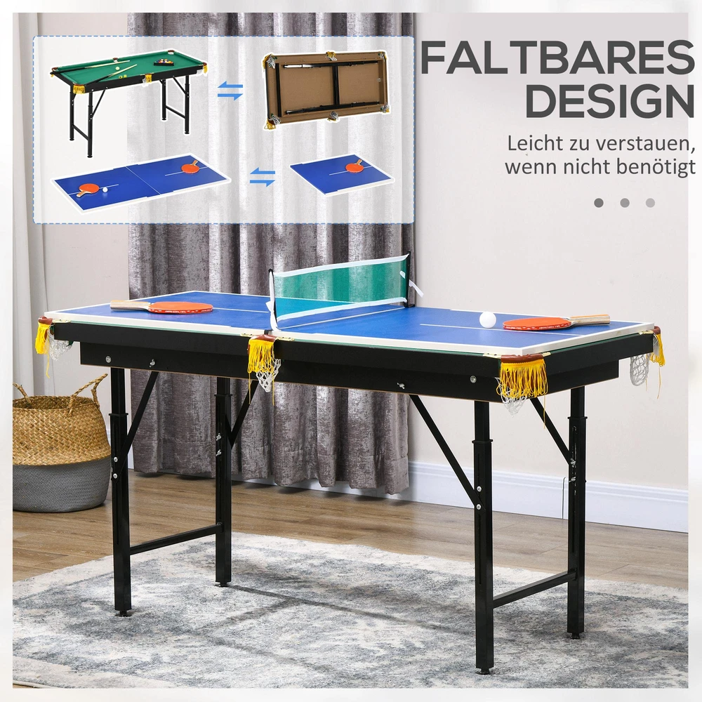 SPORTNOW 2in1 daugiafunkcis žaidimų stalas, stalo tenisas, biliardas, su priedais, vaikams, paaugliams, suaugusiems, plieno, 140x63x60-80 cm, žalias
