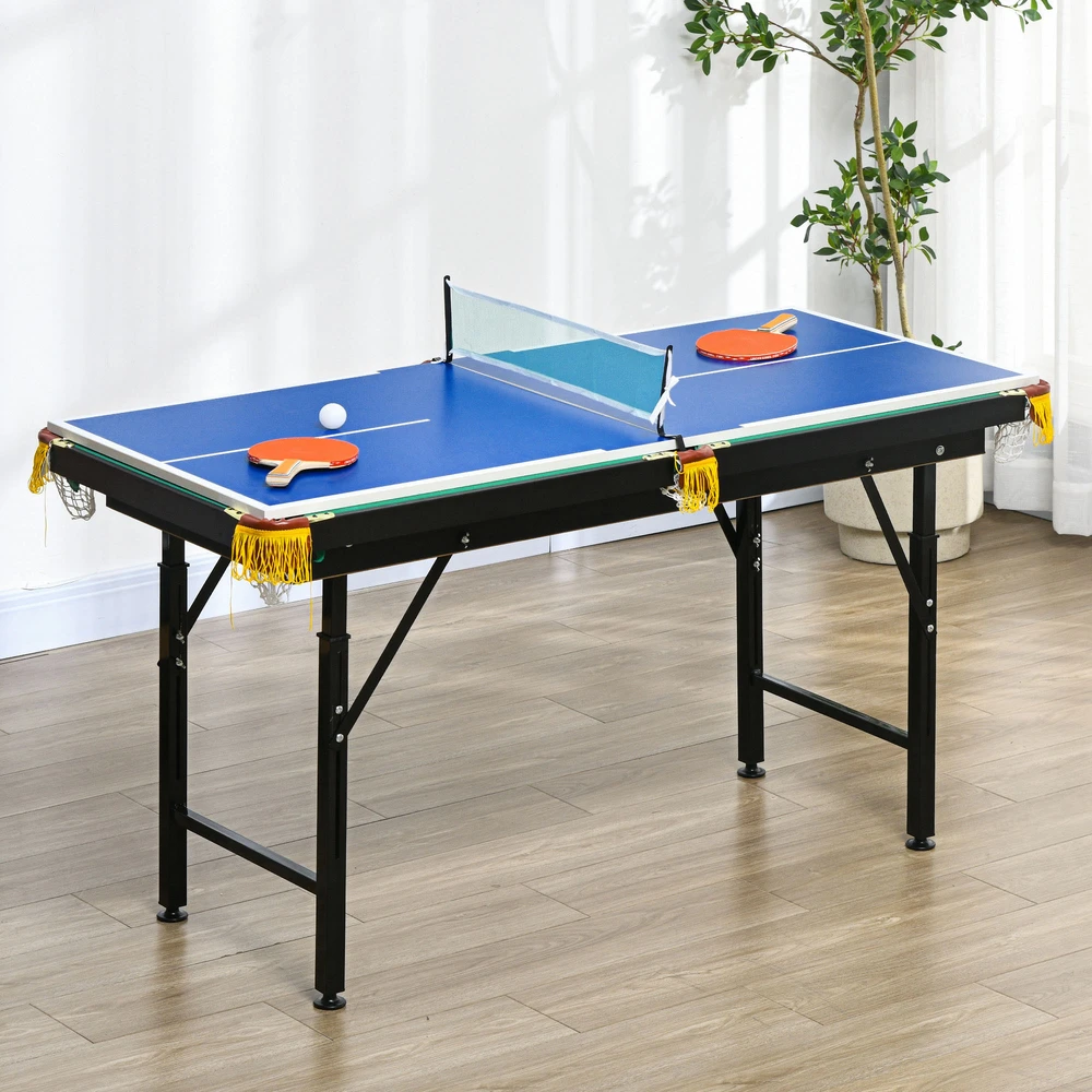 SPORTNOW 2in1 daugiafunkcis žaidimų stalas, stalo tenisas, biliardas, su priedais, vaikams, paaugliams, suaugusiems, plieno, 140x63x60-80 cm, žalias