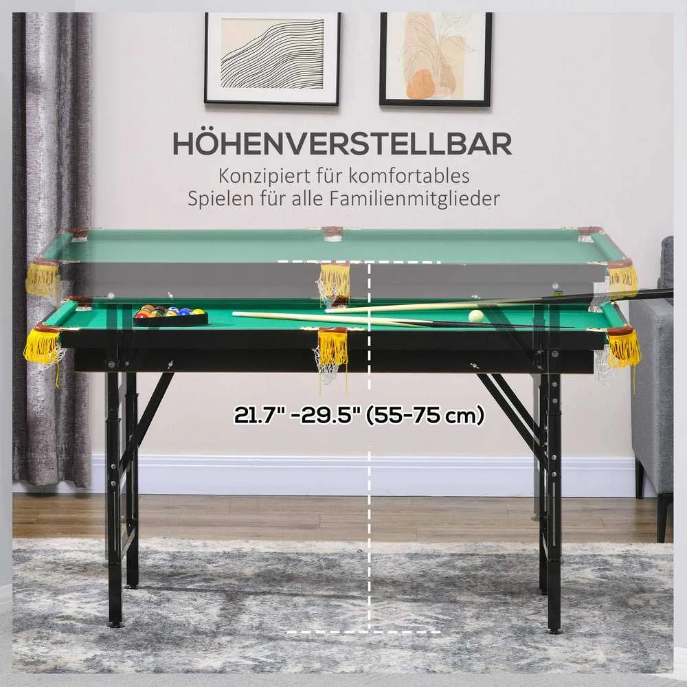 Sulankstomas biliardo stalas, 140x60x55-75 cm, Žalias