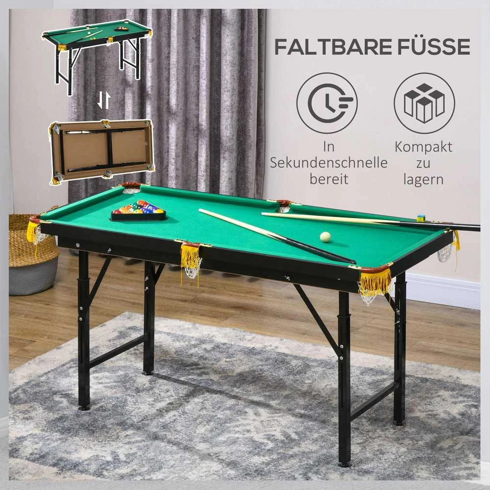 Sulankstomas biliardo stalas, 140x60x55-75 cm, Žalias