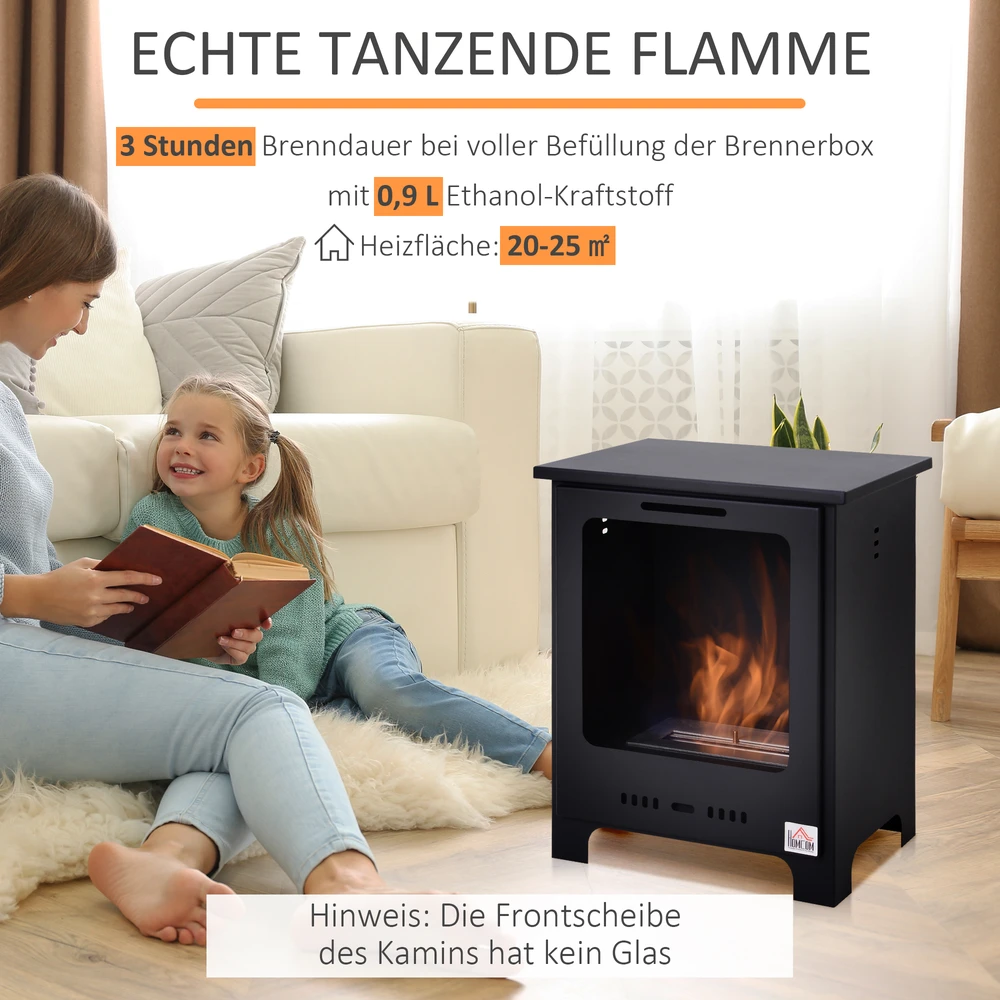 HOMCOM Etanolio židinys Bio etanolio degiklis 0,9 l 3 val. degimo trukmė be dūmų Metalas 40 x 30 x 50 cm
