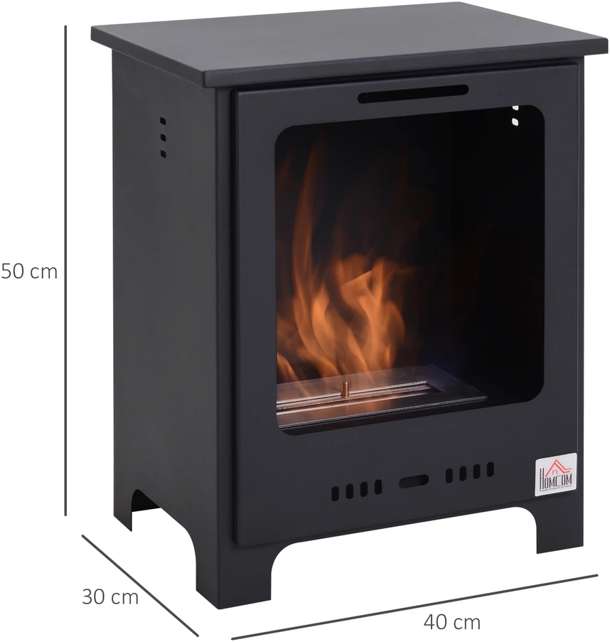 HOMCOM Etanolio židinys Bio etanolio degiklis 0,9 l 3 val. degimo trukmė be dūmų Metalas 40 x 30 x 50 cm