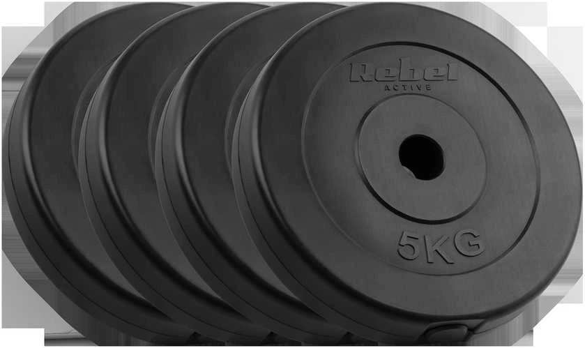 Bituminių svarelių rinkinys 4x5kg, skylė 31mm, klasikinė plokštelė, REBEL ACTIVE