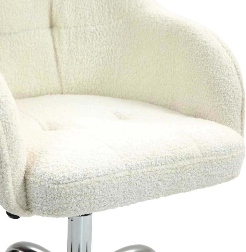 HOMCOM biuro kėdė, ergonomiška rašomojo stalo kėdė, pasukama kėdė, reguliuojamo aukščio biuro kėdė su supimosi funkcija, meškiuko aksomo išvaizda, kosmetinė kėdė miegamajam, darbo kambariui, kreminė balta