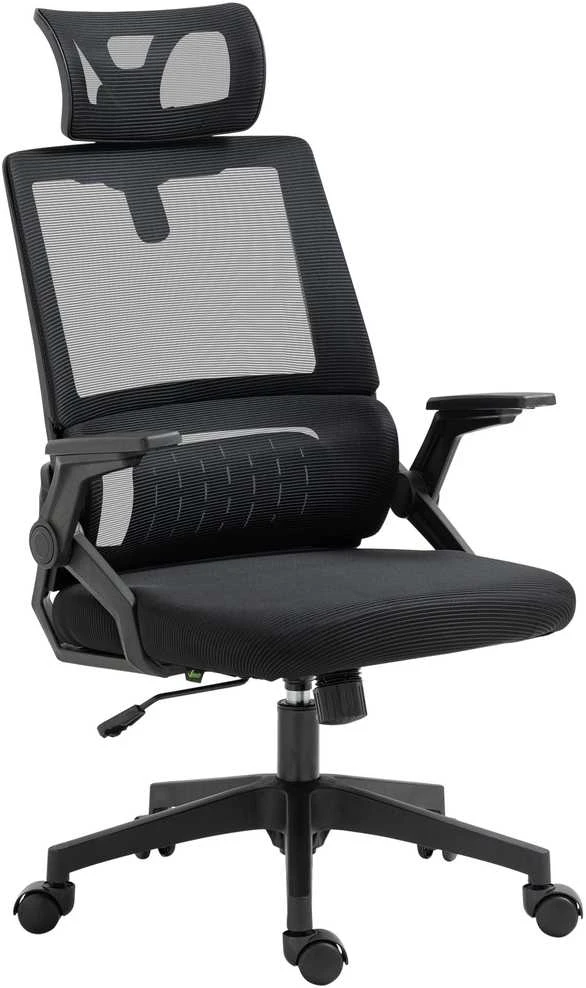 Ergonomiška biuro kėdė Vinsetto, reguliuojama, su galvos atrama, porankiais ir supimosi funkcija, juoda