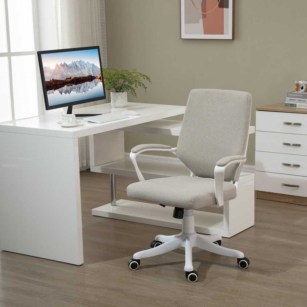 Vinsetto biuro kėdė su supimosi funkcija, reguliuojamu aukščiu, storu paminkštinimu, ergonomiška, 360° besisukantys ratukai, 62x69x92-100 cm