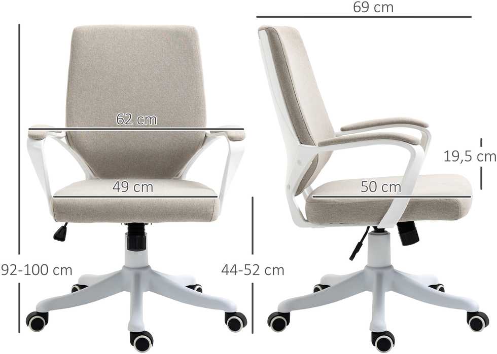 Vinsetto biuro kėdė su supimosi funkcija, reguliuojamu aukščiu, storu paminkštinimu, ergonomiška, 360° besisukantys ratukai, 62x69x92-100 cm