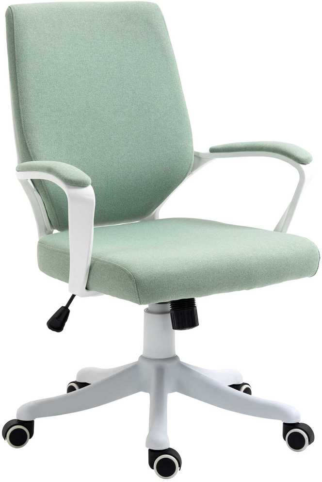 Vinsetto biuro kėdė su supimosi funkcija, ergonomiška nugaros atrama, paminkštinta sėdynė, 360° ratukai, poliesteris, žalia ir balta, 62x69x92-100 cm