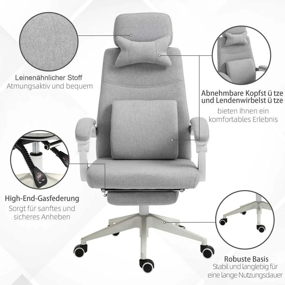 Vinsetto biuro kėdė, žaidimų kėdė, kėdė su ratukais, ergonomiškas dizainas, poliesteris, porolonas, fanera, plastikas, 62 x 68 x 117-127 cm