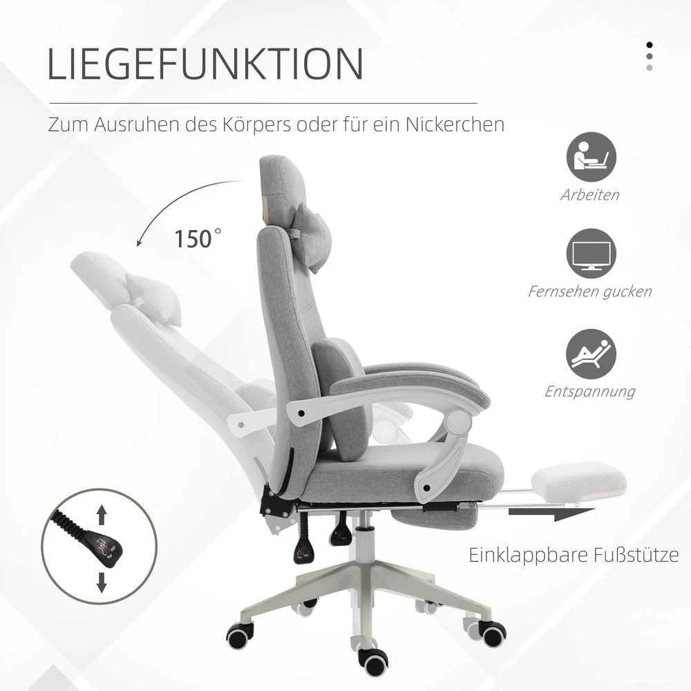 Vinsetto biuro kėdė, žaidimų kėdė, kėdė su ratukais, ergonomiškas dizainas, poliesteris, porolonas, fanera, plastikas, 62 x 68 x 117-127 cm
