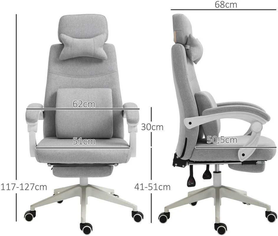 Vinsetto biuro kėdė, žaidimų kėdė, kėdė su ratukais, ergonomiškas dizainas, poliesteris, porolonas, fanera, plastikas, 62 x 68 x 117-127 cm