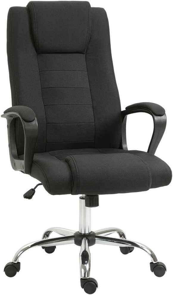 Vinsetto biuro kėdė, kompiuterio kėdė su supimosi funkcija, galvos atrama, ergonomiška, sukiojama, reguliuojamo aukščio, lino tekstūros, juoda, 62 x 62 x 110-119 cm