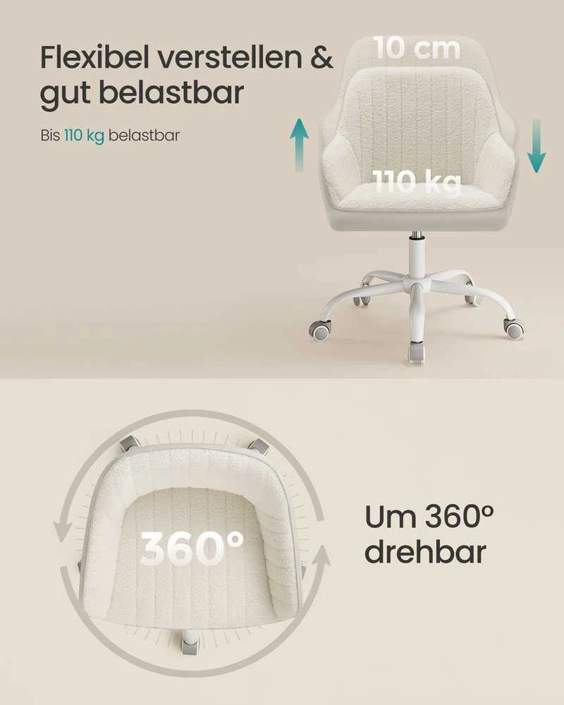 Songmics Minkšta biuro kėdė cappuccino beige-cloud baltas