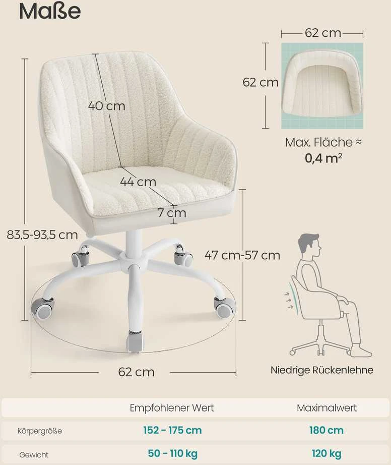 Songmics Minkšta biuro kėdė cappuccino beige-cloud baltas