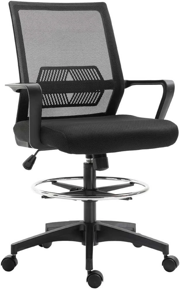 Vinsetto ergonominė biuro kėdė su reguliuojamu pėdų žiedu, juosmens atrama, reguliuojamo aukščio tinkline kėde, supimosi funkcija, kompiuterio kėdė, juoda