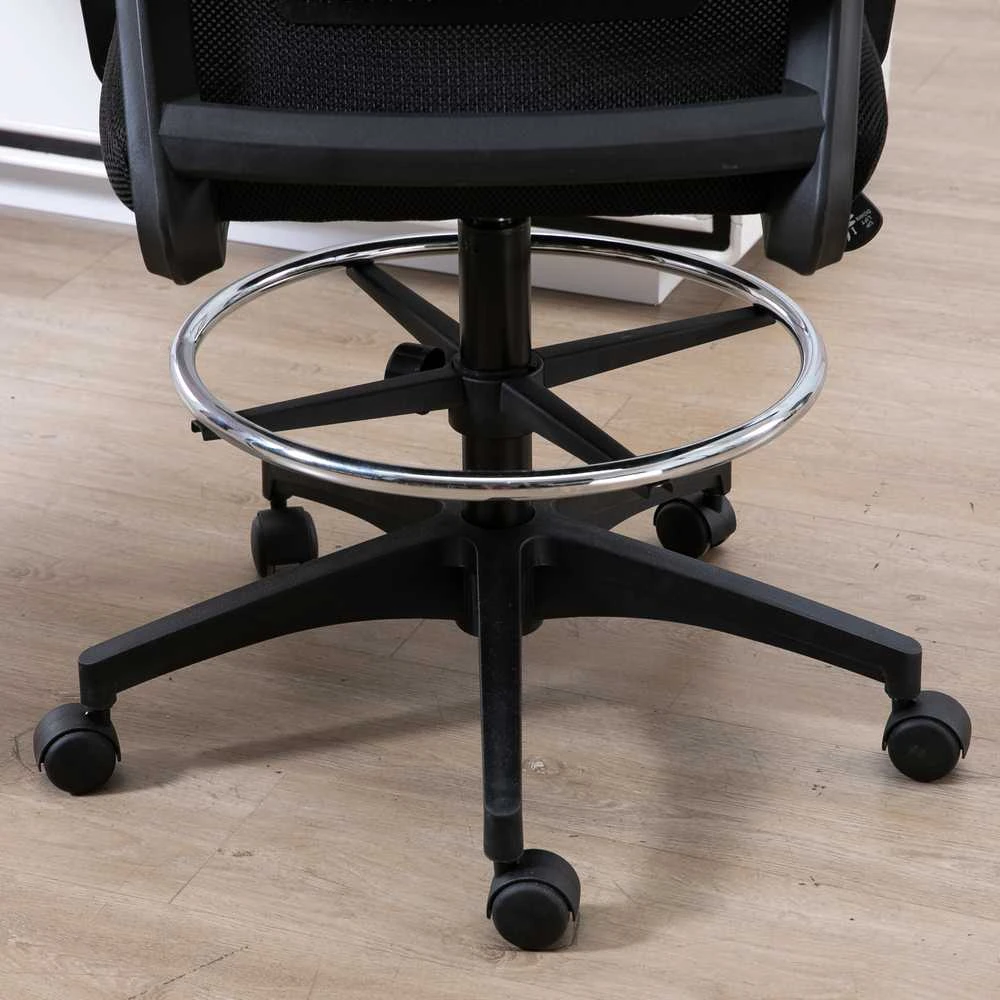 Vinsetto ergonominė biuro kėdė su reguliuojamu pėdų žiedu, juosmens atrama, reguliuojamo aukščio tinkline kėde, supimosi funkcija, kompiuterio kėdė, juoda