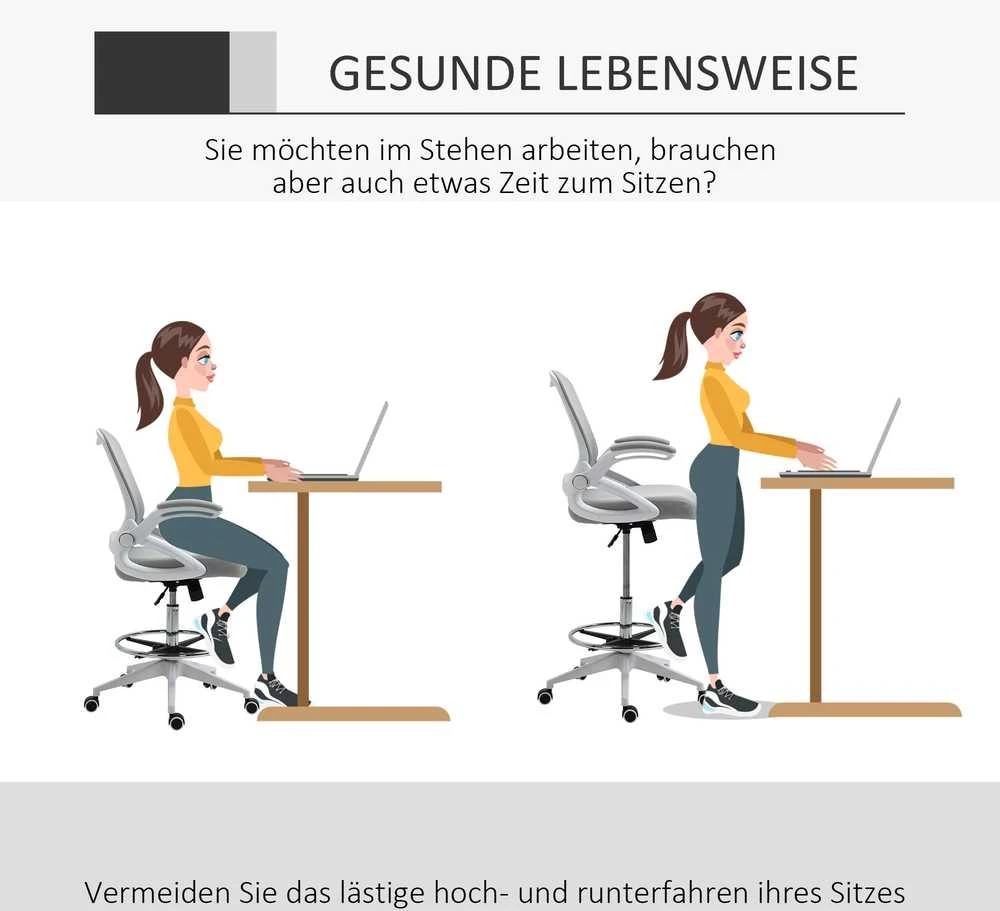 Biuro kėdė Vinsetto, ergonomiška darbo kėdė su atlenkiamais porankiais ir reguliuojamu pėdų žiedu, reguliuojamo aukščio besisukanti kėdė su supimosi funkcija, tinklelio apmušalas, šviesiai pilka