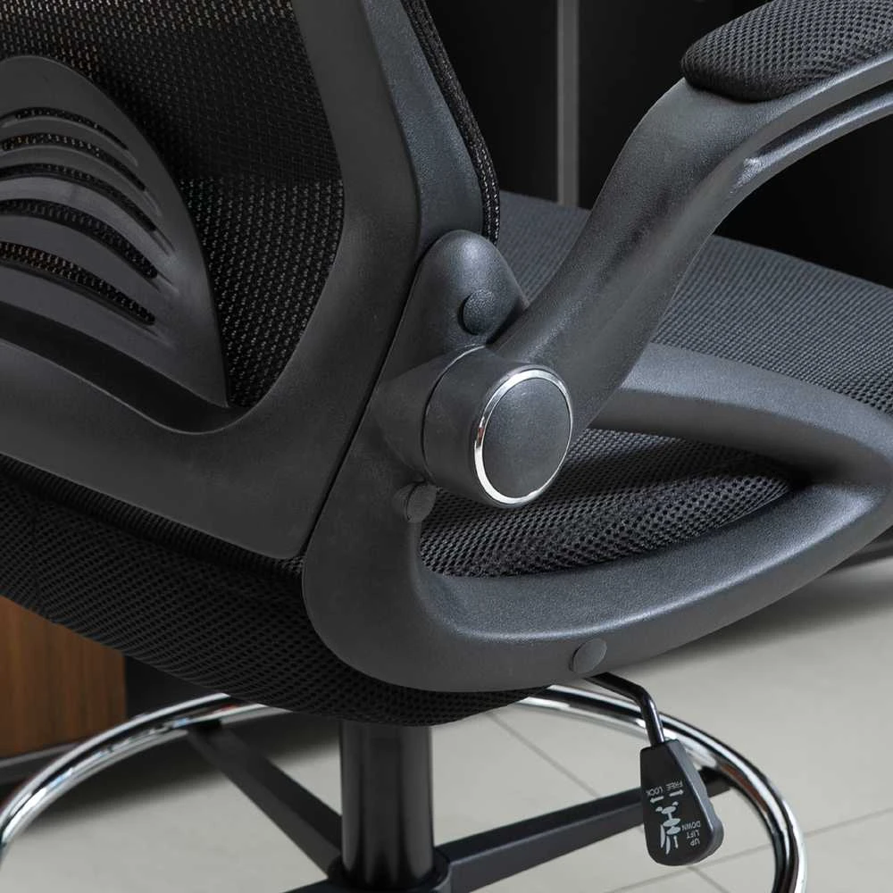Vinsetto rašomojo stalo kėdė, ergonomiška biuro kėdė, besisukanti 360°, su reguliuojamu kojų žiedu, atlaiko iki 120 kg, tinklelis, juoda, 106-126 cm