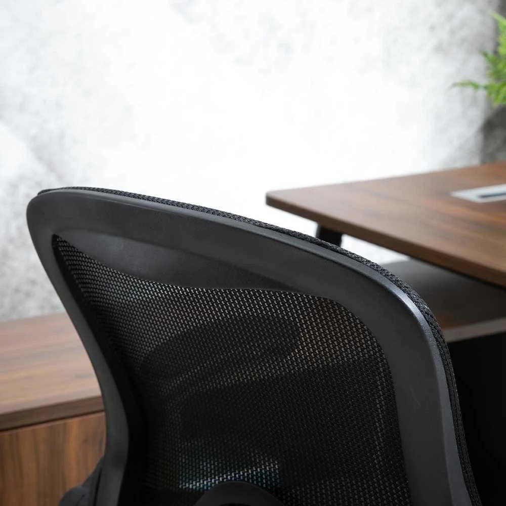 Vinsetto rašomojo stalo kėdė, ergonomiška biuro kėdė, besisukanti 360°, su reguliuojamu kojų žiedu, atlaiko iki 120 kg, tinklelis, juoda, 106-126 cm